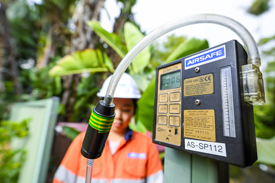 Airsafe static air monitoring pump set up on site for asbestos air monitoring